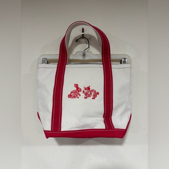 L.L. Bean Handbags - VTG LL Bean Boat & Tote Red Dragon Bunny Canvas Ivory USA Made Stiff Bag 9x11